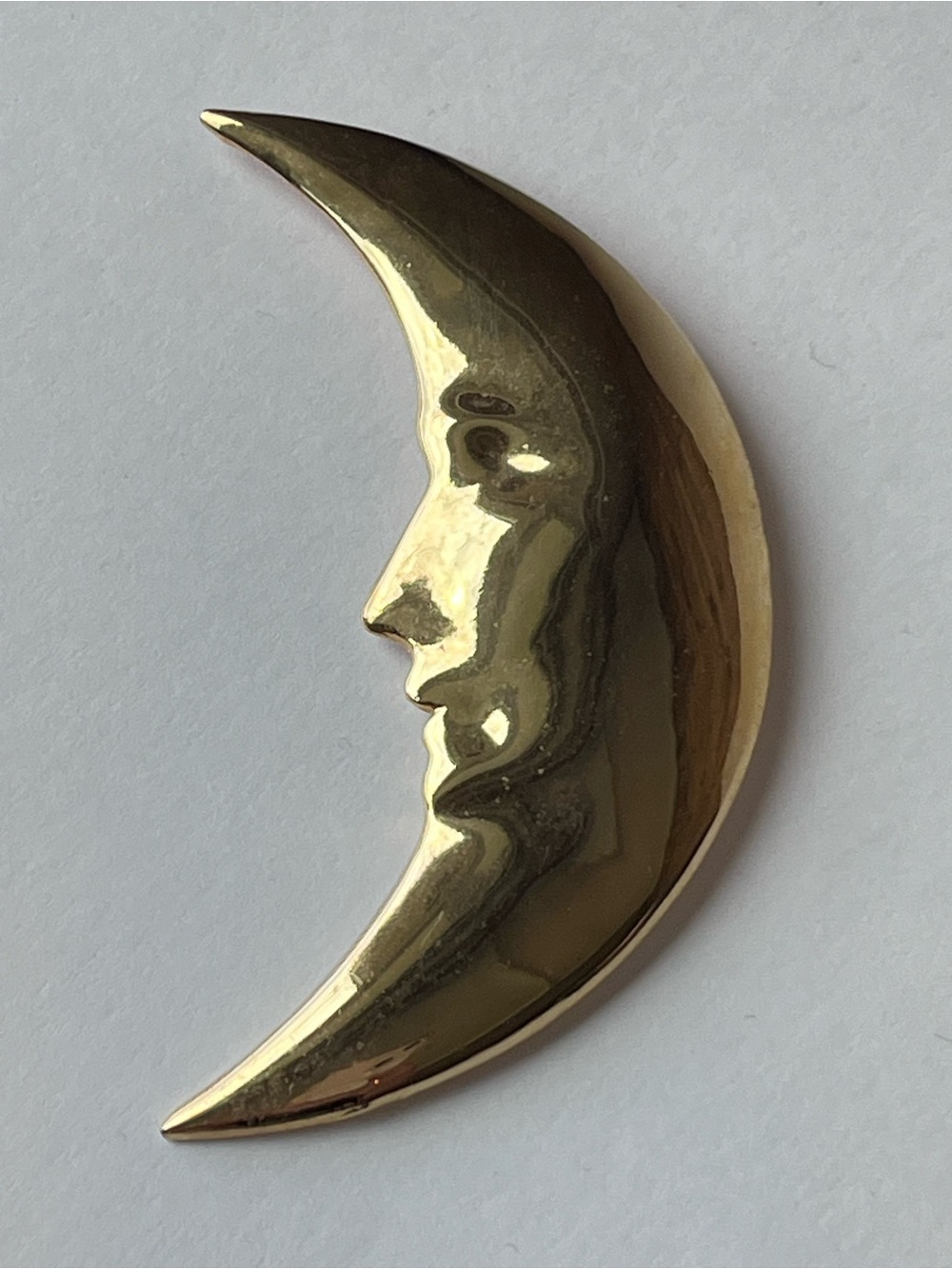 Vintage Gold Tone Crescent Moon Face Large Statement Brooch Pin
